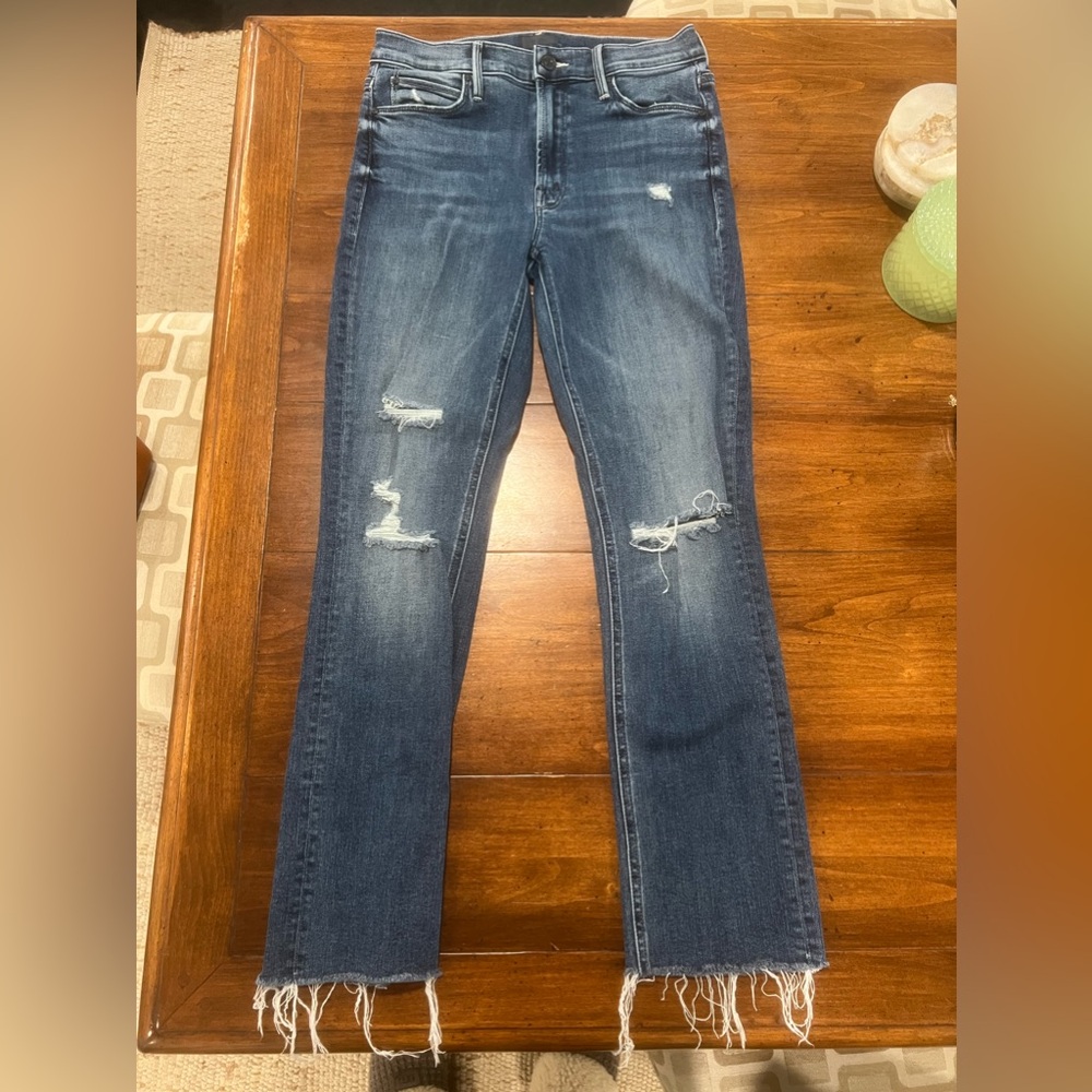 Mother jeans, midrise, dazzler ankle fray